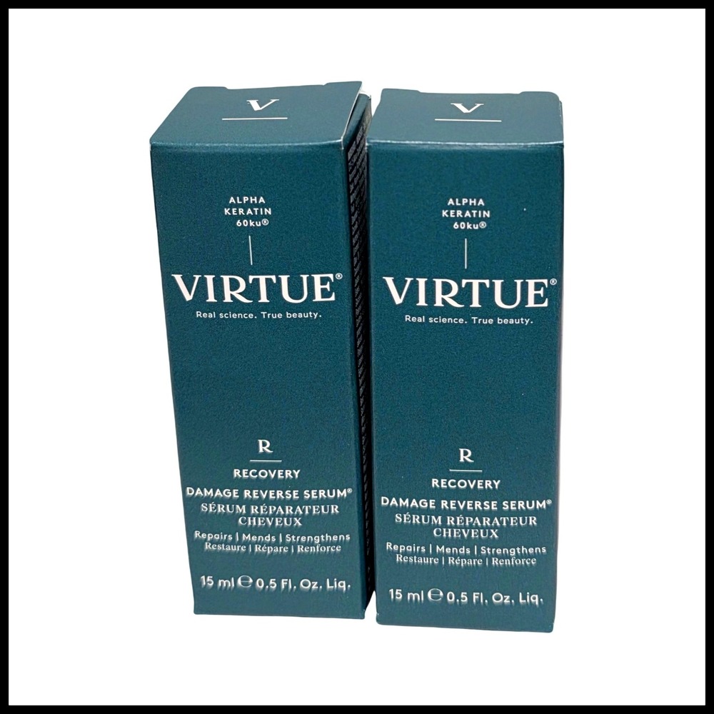 Virtue Recovery Damage Reverse Serum Alpha Keratin 60ku 0.5oz 15ml Lot of 2 NEW